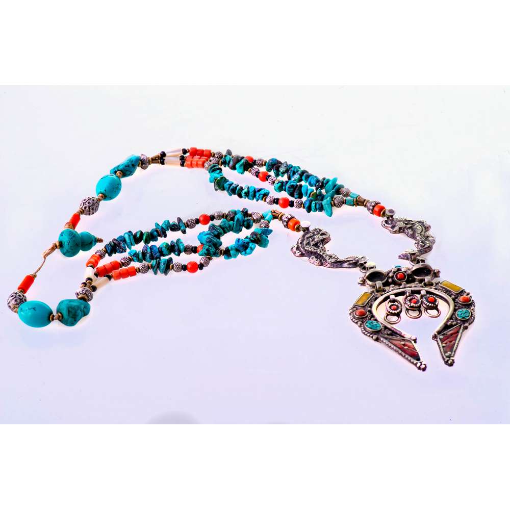 002R-EVAFRANGK-KOLIE-KORALI-TYRKOYAZ-MPOXO-1 Handmade Necklace with turquoise, coral and silver elements