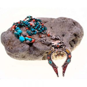 Handmade Necklace with turquoise, coral and silver elements