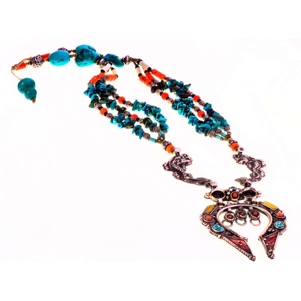 002R-EVAFRANGK-KOLIE-KORALI-TYRKOYAZ-MPOXO-2 Handmade Necklace with turquoise, coral and silver elements