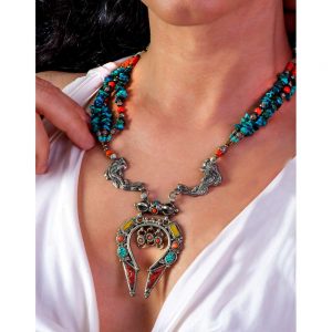 Handmade Necklace with turquoise, coral and silver elements