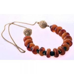 Handmade necklace with amber and gold elements