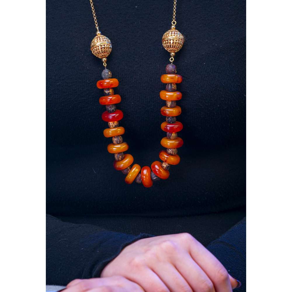 003R-EVAFRANGK-KOLIE-KEXRIMPARI-XRYSO-10 Handmade necklace with amber and gold elements