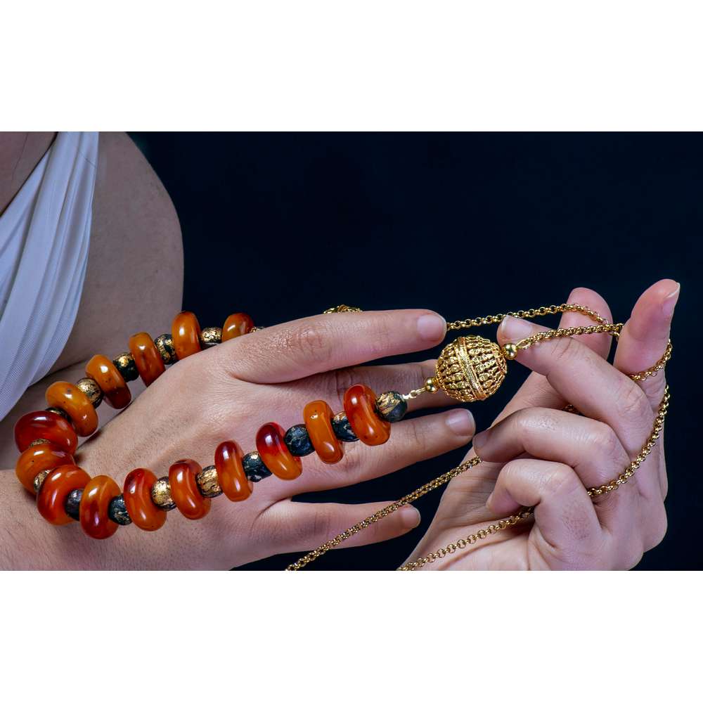 003R-EVAFRANGK-KOLIE-KEXRIMPARI-XRYSO-4 Handmade necklace with amber and gold elements