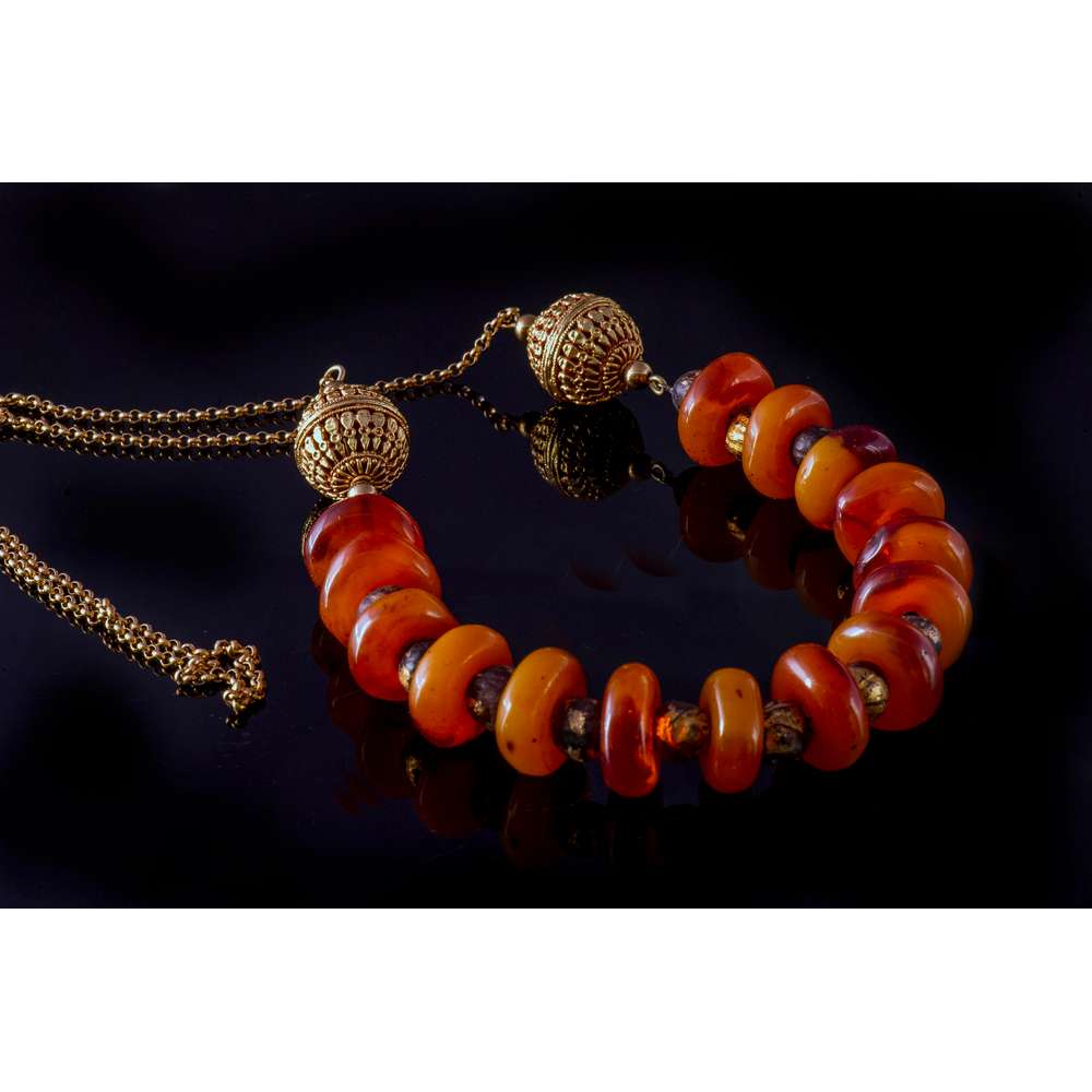 003R-EVAFRANGK-KOLIE-KEXRIMPARI-XRYSO-7 Handmade necklace with amber and gold elements