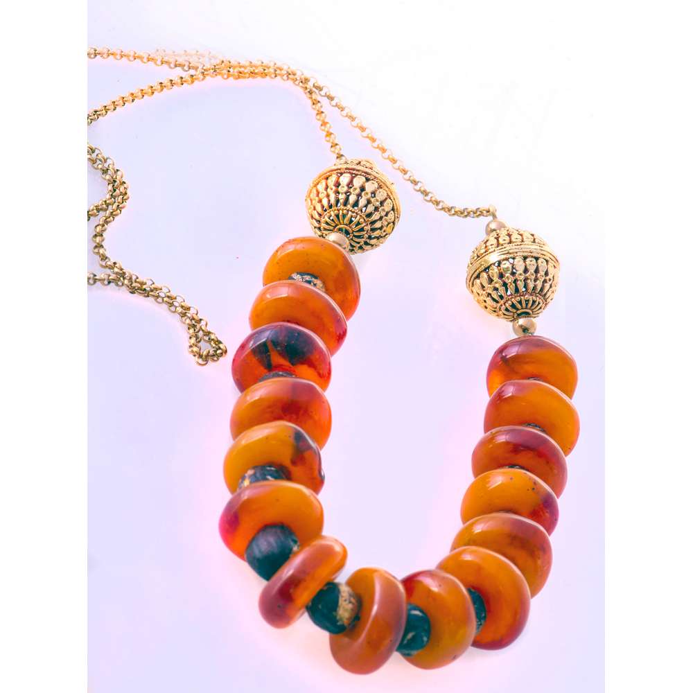 003R-EVAFRANGK-KOLIE-KEXRIMPARI-XRYSO-9 Handmade necklace with amber and gold elements
