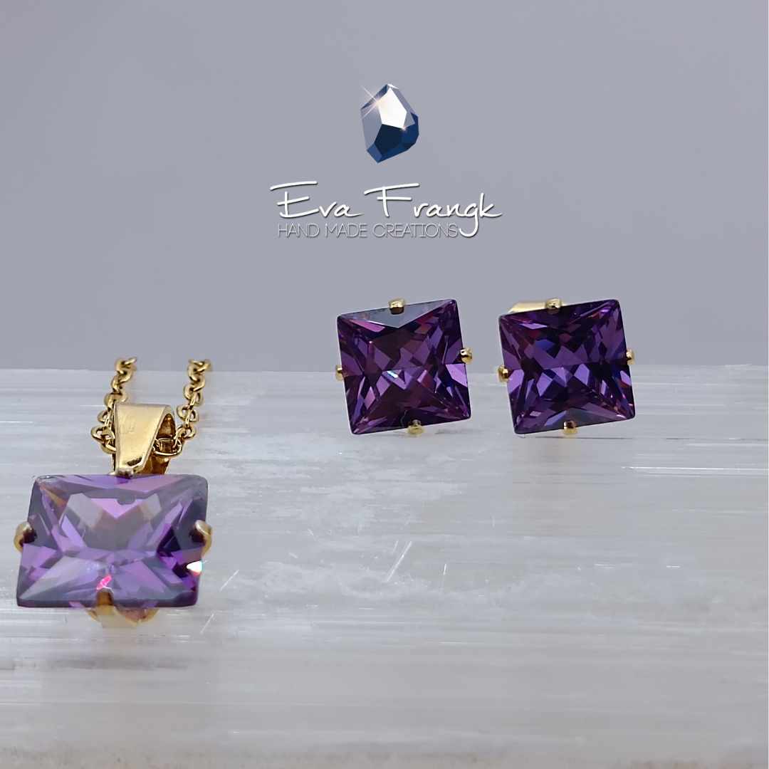 83 Σετ μενταγιόν - σκουλαρίκια με κρύσταλλο στο χρώμα του Αμέθυστου