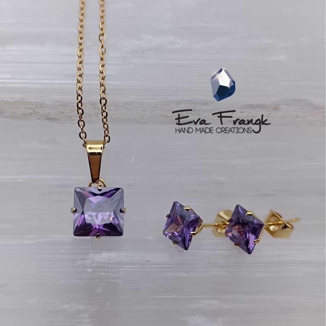 85 Σετ μενταγιόν - σκουλαρίκια με κρύσταλλο στο χρώμα του Αμέθυστου