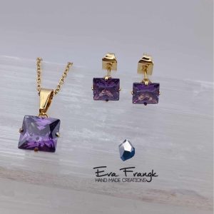 Σετ μενταγιόν - σκουλαρίκια με κρύσταλλο στο χρώμα του Αμέθυστου